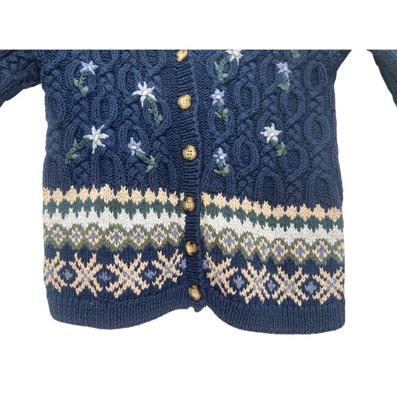 Northern Isles Hand Knit Floral Embroidery Cardigan Sweater Small 90s Novelty - Picture 7 of 16